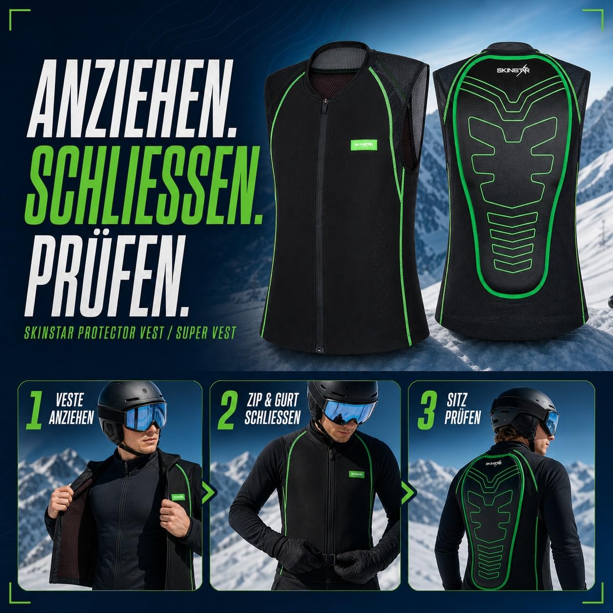 SkinStar SUPER Vest ochraniacz na plecy ochraniacz narty snowboard kamizelka bezpieczeństwa ochrona pleców