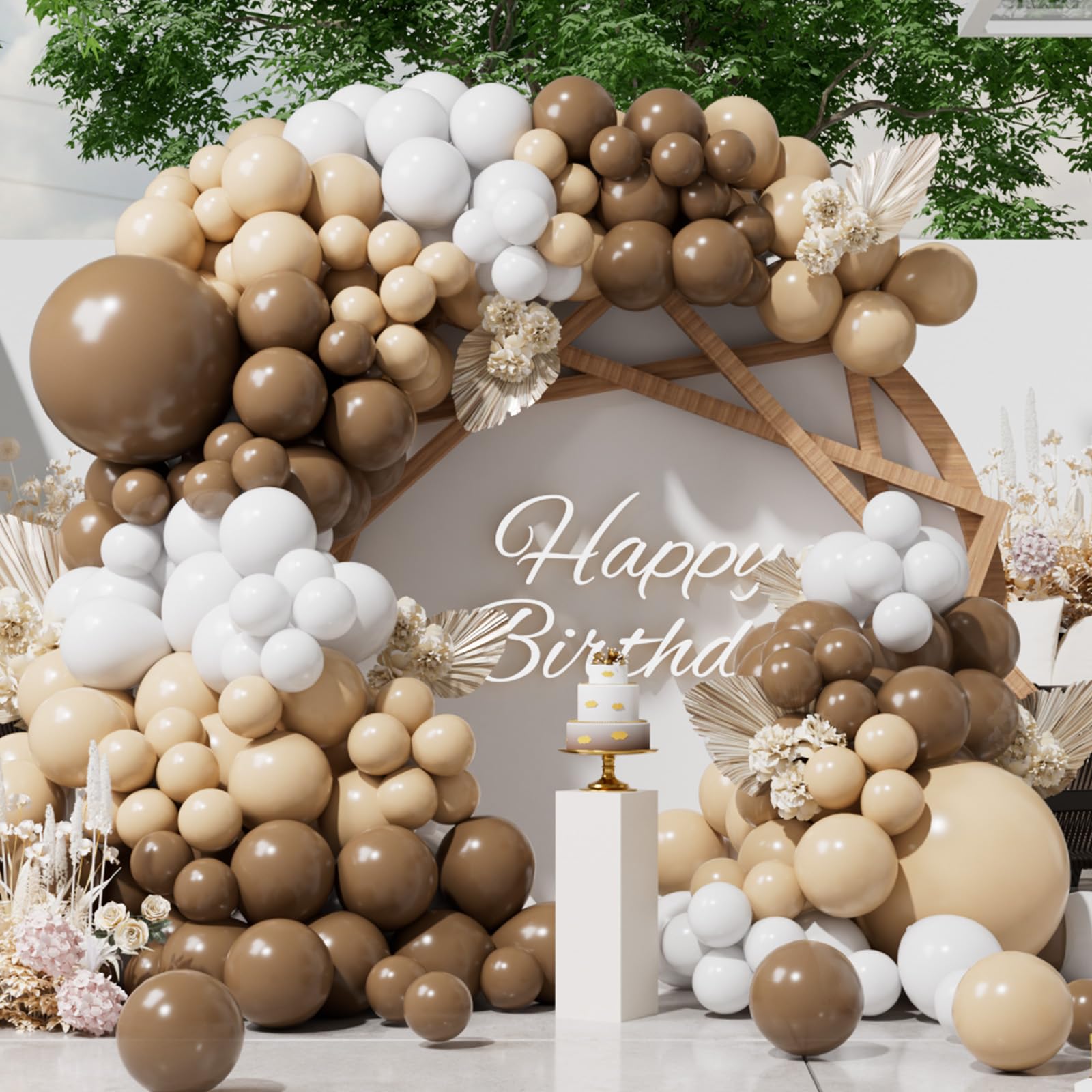 SUWEN 153Pcs Brown Balloons Garland Arch Kit Different Sizes 18 10 5 inch Dark Light Brown Nude White Balloons for Neutral Bear Birthday Thanksgiving Bridal Shower Gender Reveal Party Decorations