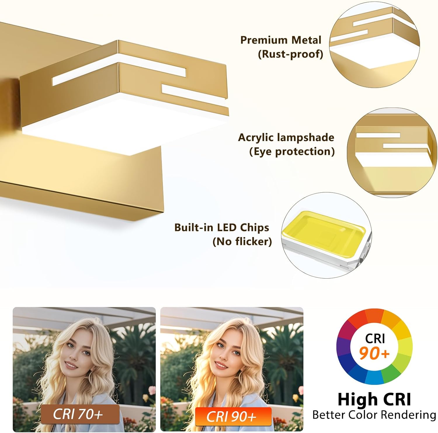 LED Modern Bathroom Vanity Light Fixtures, 4-Light 28-inch Dimmable Gold Vanity Lights for Bathroom Lighting Fixtures Over Mirror, with 360° Rotatable Heads (Cool White 6000K)