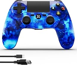 Kujian Wireless Controller for PS4, Blue Galaxy Style Bluetooth Game Controller Compatible with PlayStation 4/Pro/Slim/PC/MacOS/Android/iOS/Laptop, High Performance Double Vibration, Audio Function