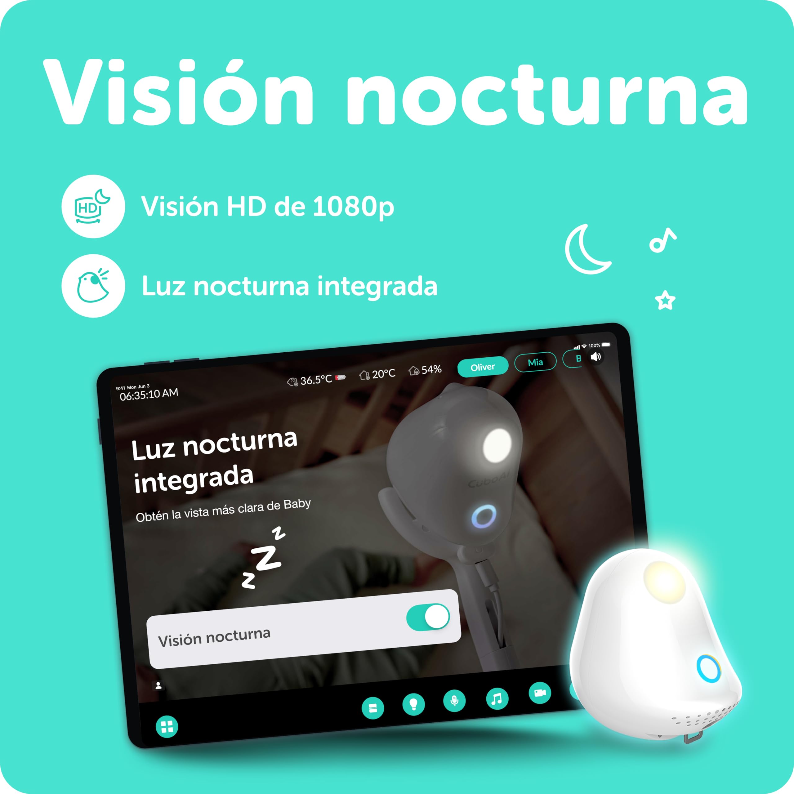 Cubo Ai Plus Monitor Inteligente para bebé y Juego de 3 Soportes | Cámara de visión Nocturna HD con alertas de Seguridad para bebés con IA | Compatible con iOS, Android y Smart Home