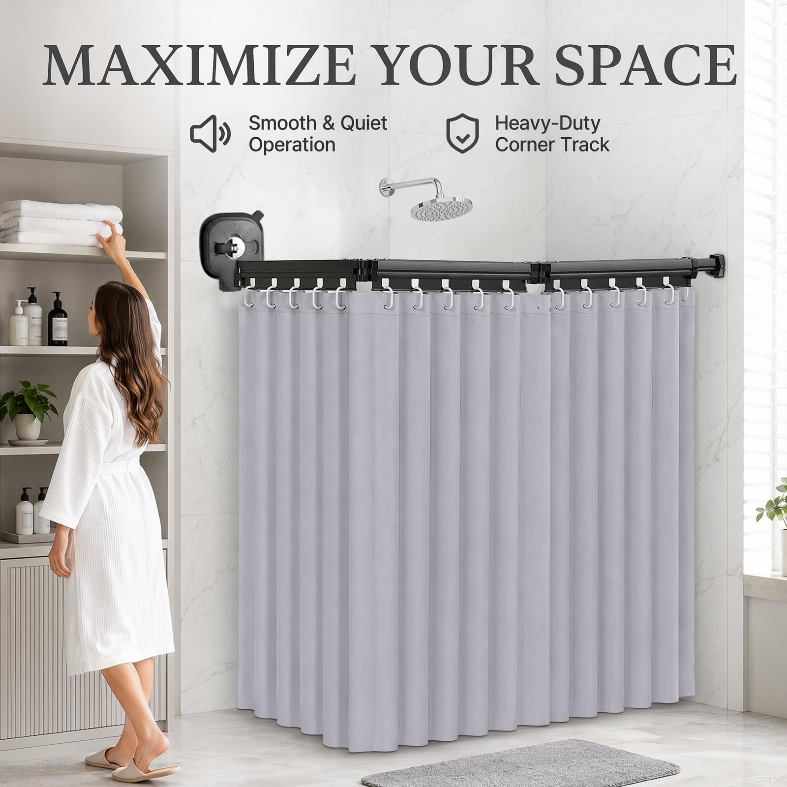 Duschvorhangstange - Ohne Bohren L/U Form 3 Fold Faltbar - Duschstange Mit Starkem Saugnapf Shower Curtain Rail Winkelverstellbar Wasserdicht Für Bad Wohnmobil Gäste Wc
