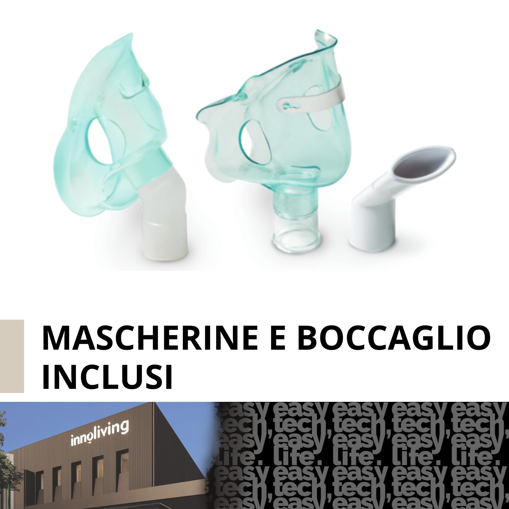 Innoliving Medifit Aerosol a Pistone INMD-NB-218C, Nebulizzatore Silenzioso e Potente, Completo di Mascherina e Ampolla, Areosol per Bambini e Adulti, Facile da Usare e Pulire