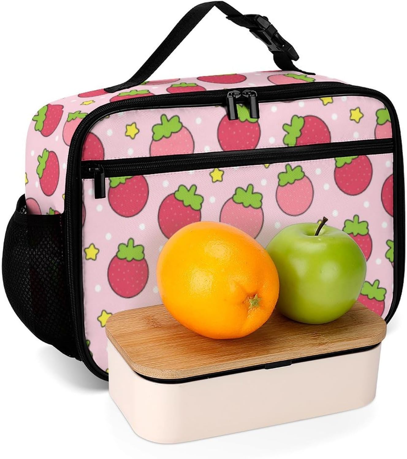 Strawberry Reusable Lunch Box Insulated Lunch Bag Cooler Bag Lunchbox Meal Food Container Tote Bag for Women Kids Girls School Camping Hiking Picnic Beach Travel