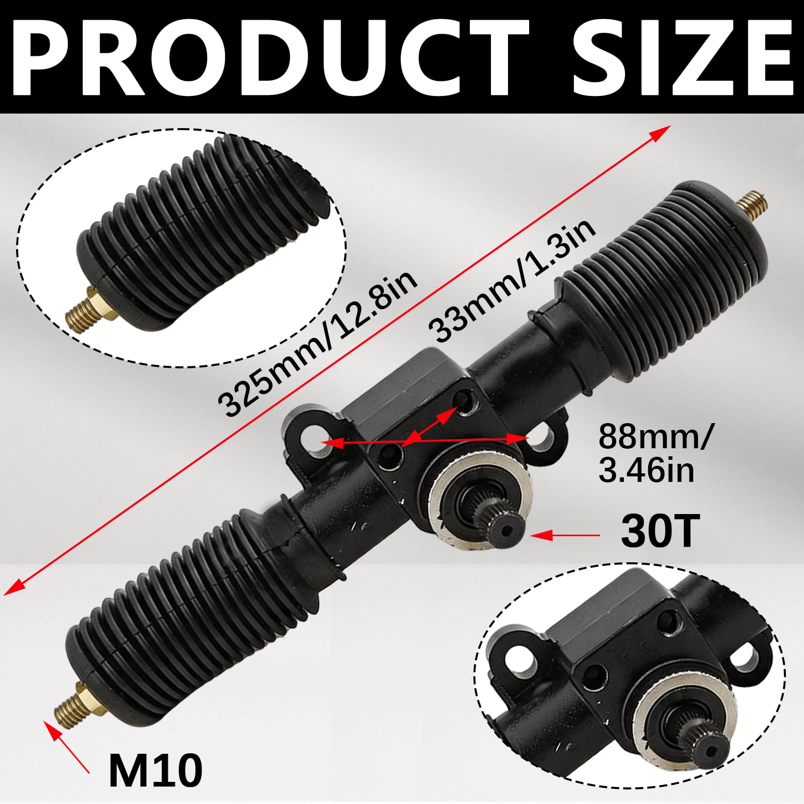 Set di Cremagliera e Pignone Sterzo 30T, 325 mm Cremagliera del Servosterzo Attrezzature per Go Kart, Lega di Alta Servosterzo e Unità Pignone Gruppo Scatola dello Sterzo per ATV UTV a Fai da Te