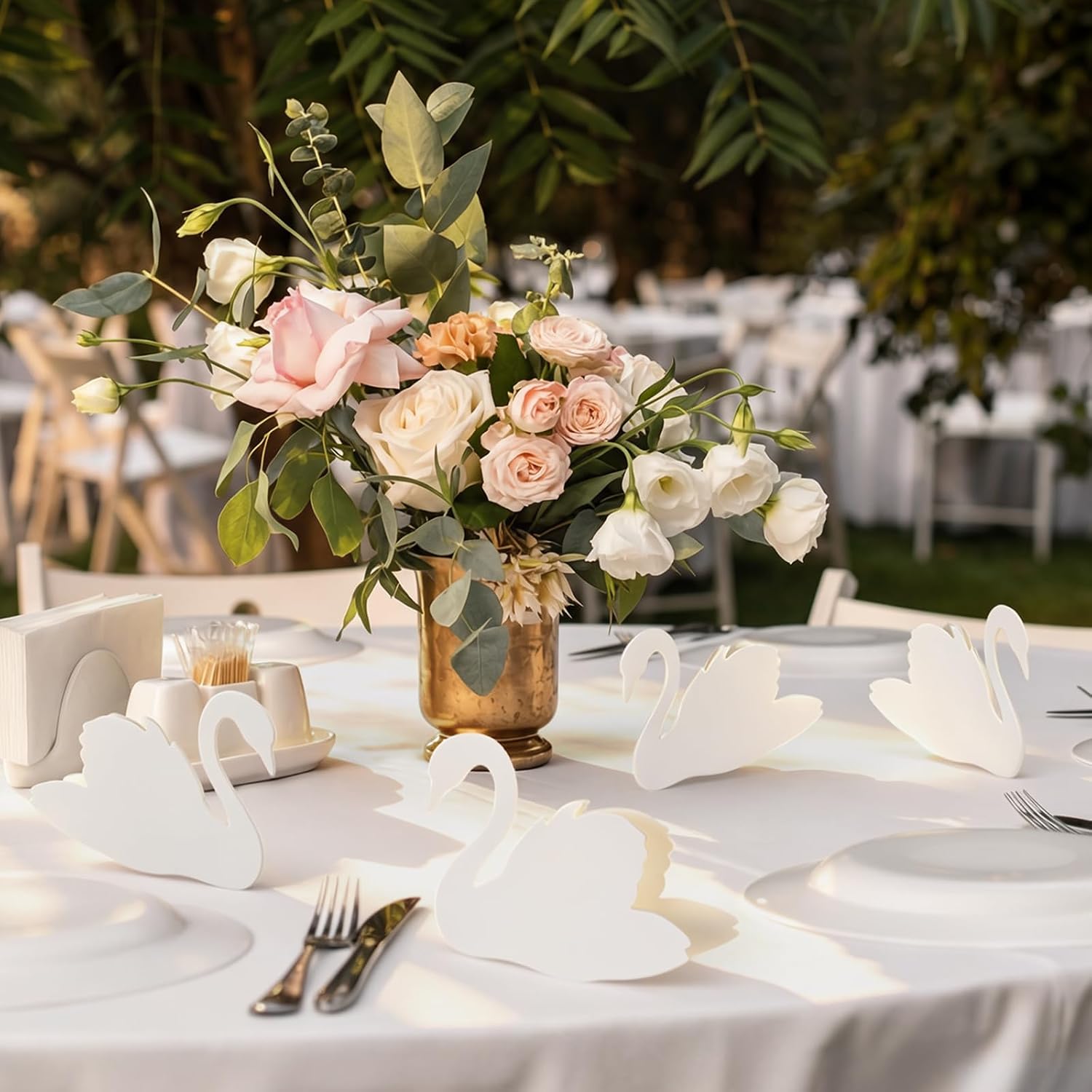 Dunzoom 60 Pcs Wedding Swan Place Cards Bulk Free Standing,Classic