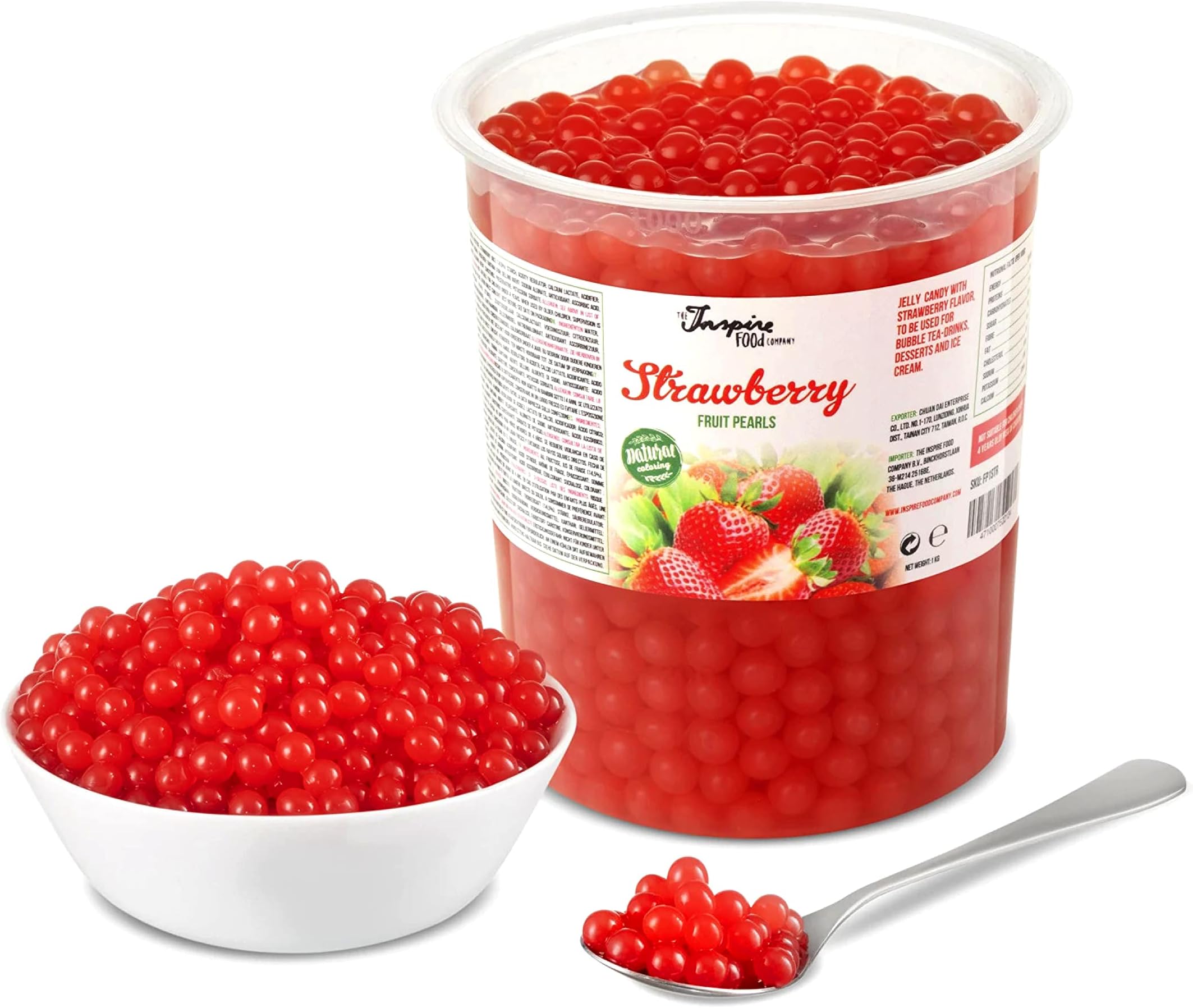 Strawberry INSPIRE FOOD Popping Boba Pearls for Bubble Tea | 2 lb Tubs | 100% Vegan & Gluten Free Bursting Pearls | Lower Sugar & Real Fruit Juice for Teas, Shakes, Dessert, Smoothies