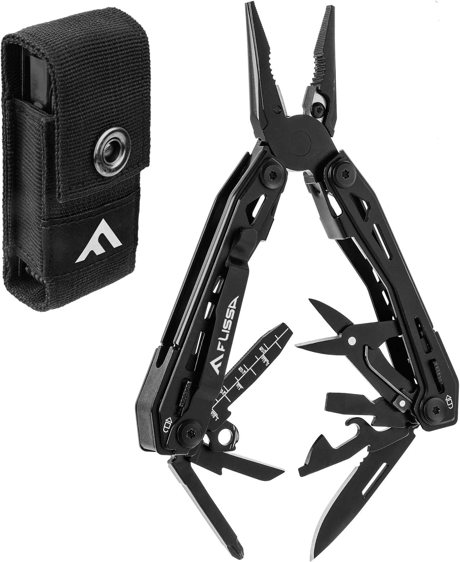 FLISSA 16in1 Stainless Steel Multi Tool, EDC Multitool with Pocket
