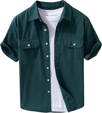 Mens Denim Shirts Lightweight Short Sleeve Button Down Shirts Casual Stylish Cotton Shirt with Pockets