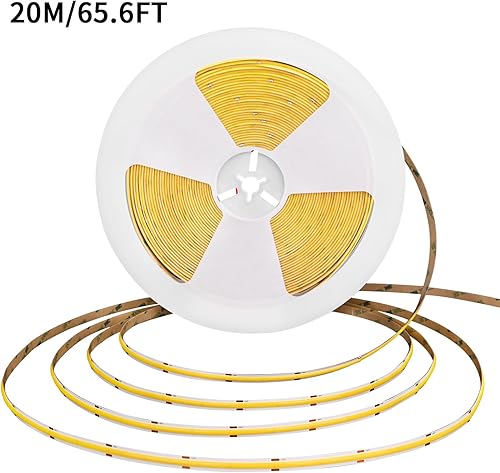 Miniatura 8 de COB - Tira de luces LED DC24V de 65.6 pies, tiras LED flexibles superbrillantes, CRI 90+, 9600 LED, luz uniforme de alta densidad para dormitorio,