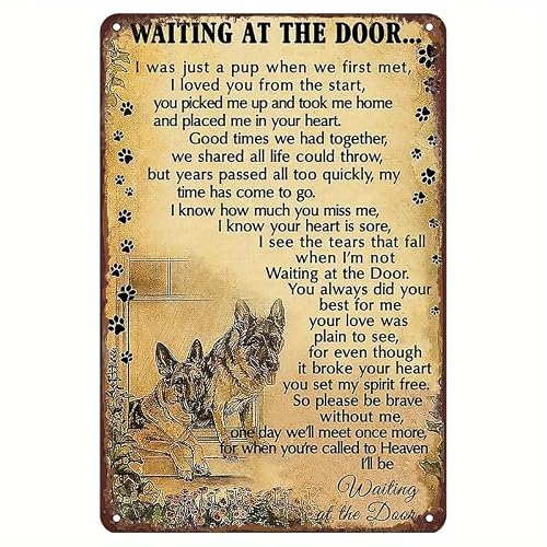 Preeklen Tin Sign 039 German Shepherd Metal Sign Waiting At The Door Gift For Dog Lovers Dog Memorial Gift Vintage Aluminum Sign For Kitchen Home Coffee Wall Decor Metal Tin Sign 12X16 Inch