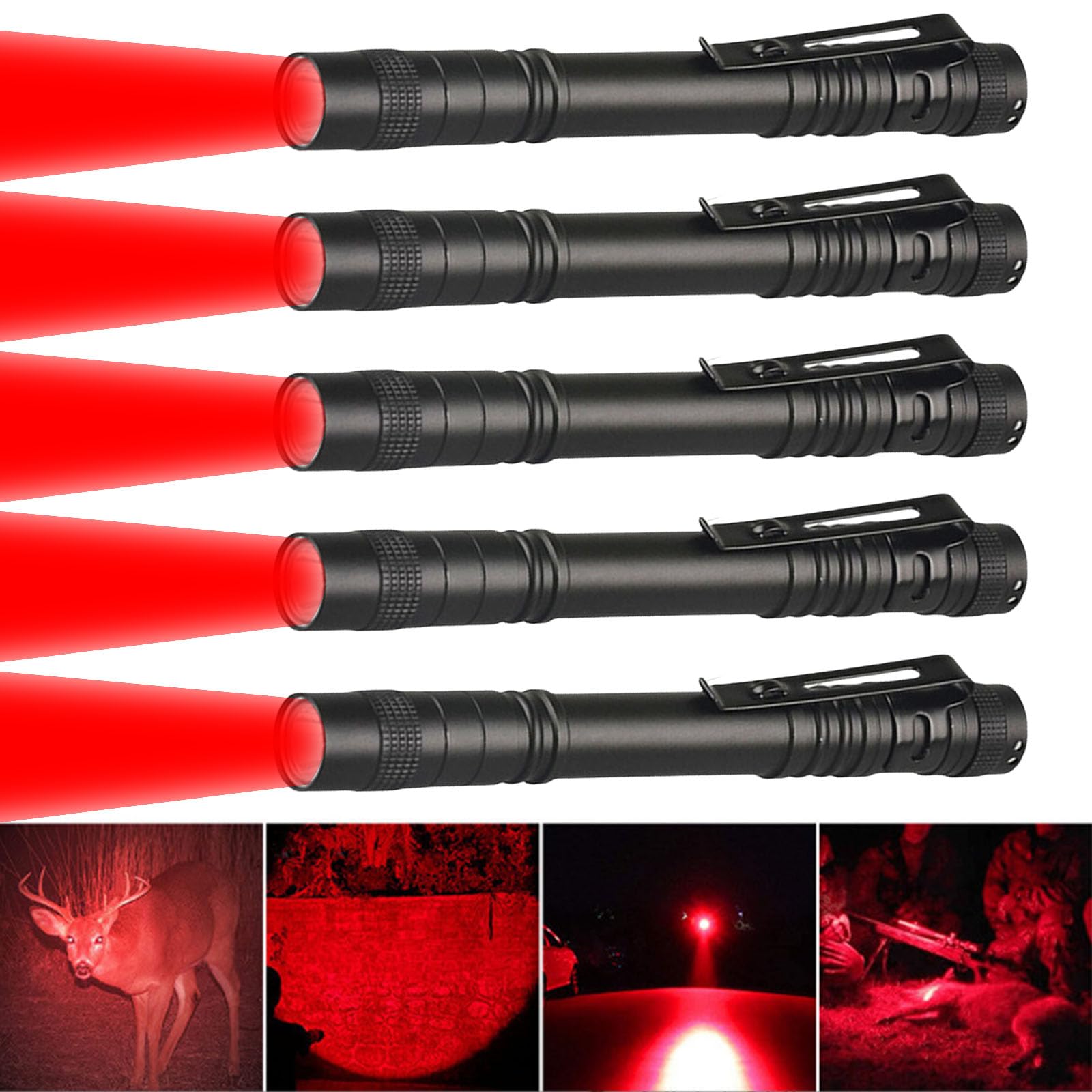 LIAISIMI Rotlicht Taschenlampe Mini Rot LED Taschenlampen mit Stift Clip Wasserdichte Taschenlamp Rote Taschenlampe 13cm für Sternenbeobachtung, Nachtsicht, Angeln, Erkundung (5 Pack-Red)