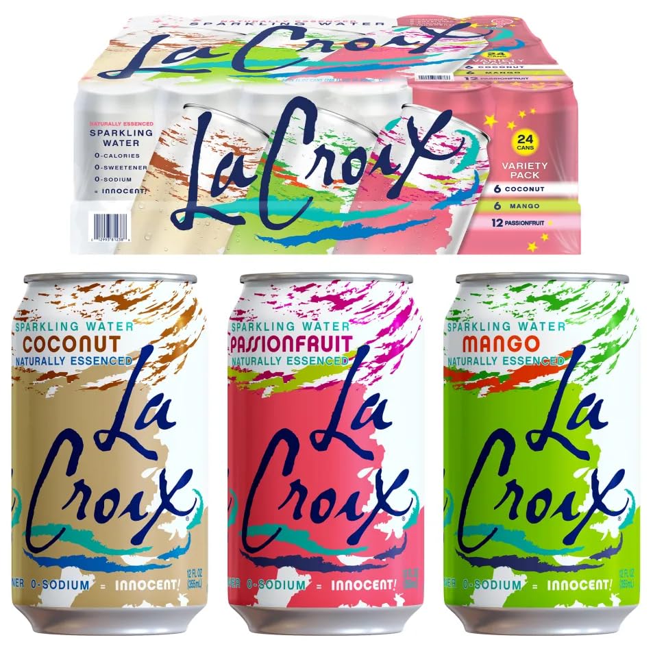 LaCroix Sparkling Water Tropical Variety Pack | 24-Pack of 12oz Cans | 6x Mango | 6x Coconut | 12x Passionfruit
