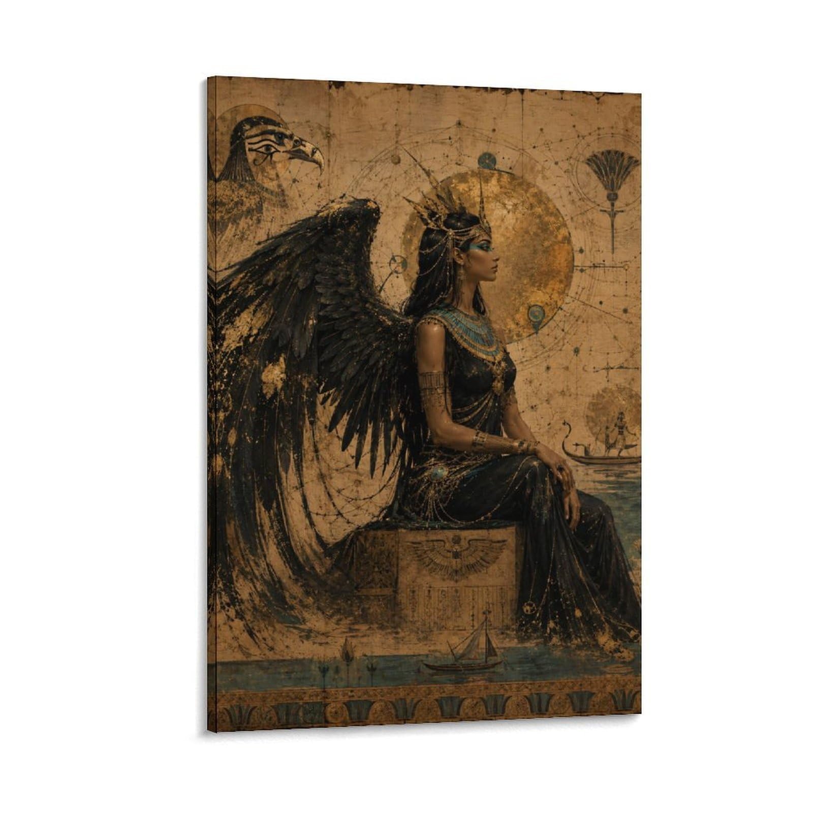 W7C8U2X3 Egyptian Winged Goddess Seated Canvas Wall Art, Ancient Egyptian