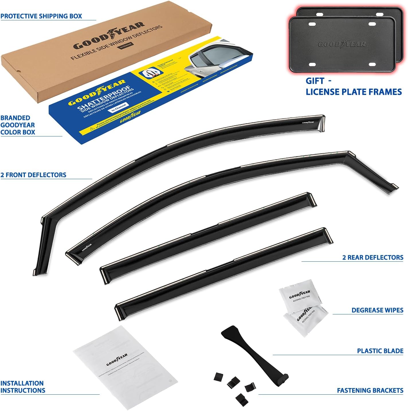 Goodyear Shatterproof in-Channel Window Deflectors for Chevrolet (Chevy) Traverse 2024-2026, Rain Guards, Window Visors for Cars, Vent Deflector, Car Accessories, 4 pcs - GY008101