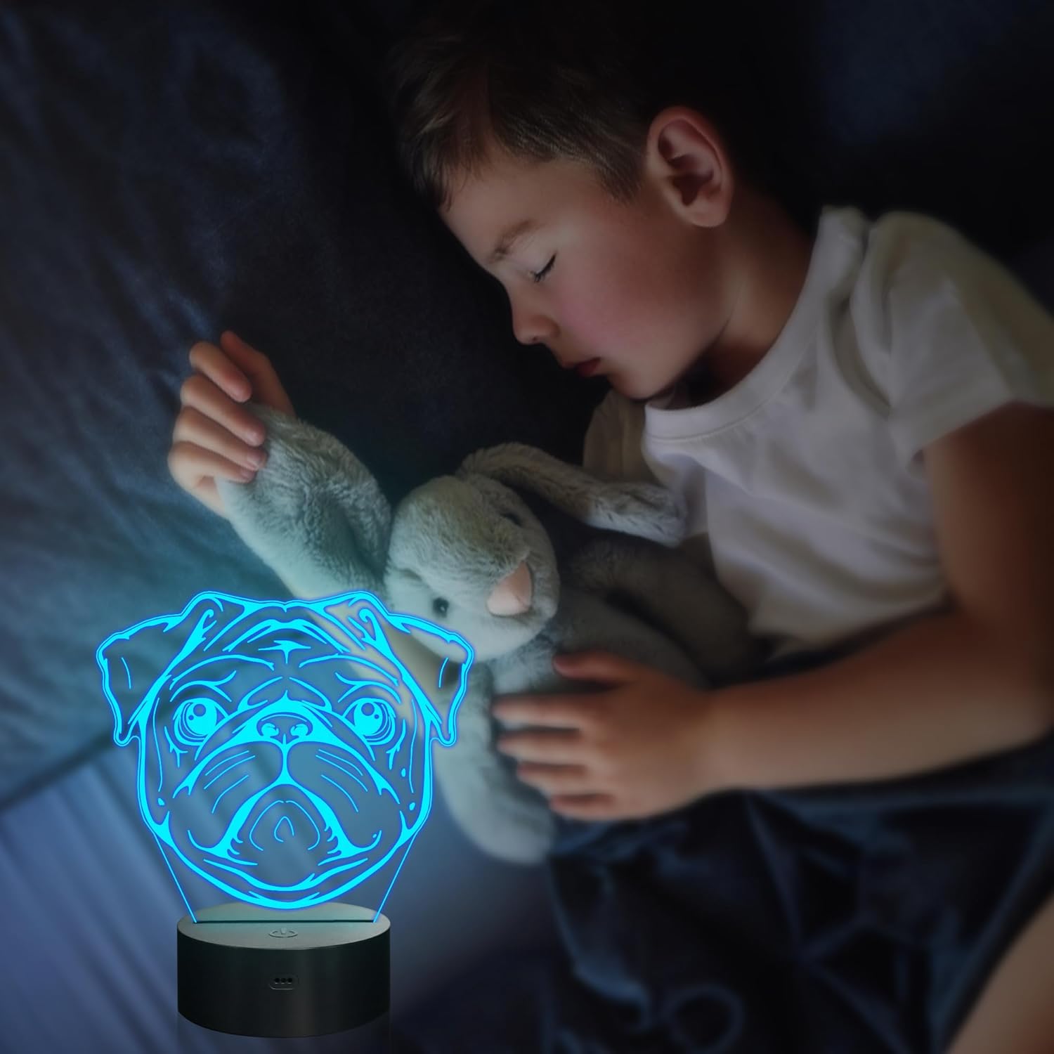 Attivolife Pug 3D Lamp with Remote & Touch Control, Cute Dog Illusion Hologram Bedside Night Light 16 Color Change, Bedroom Decor Creative Christmas Birthday Gift for Kid Child Toddler