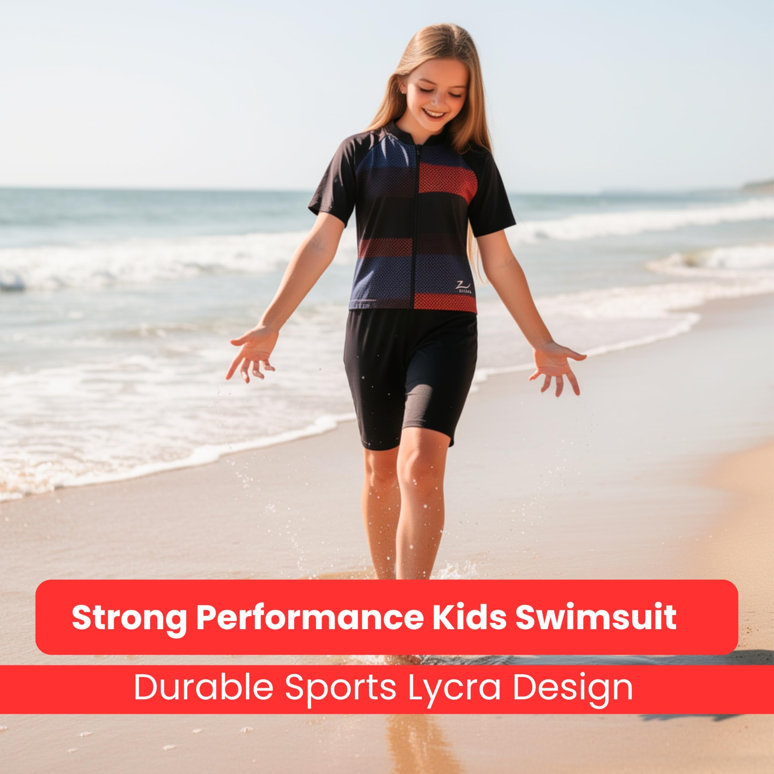ZIUM Girl's Poly Spandex Multipurpose Wear for Swimming, Diving, Cycling, Aerobics (13-14, Black_DOTS) 3