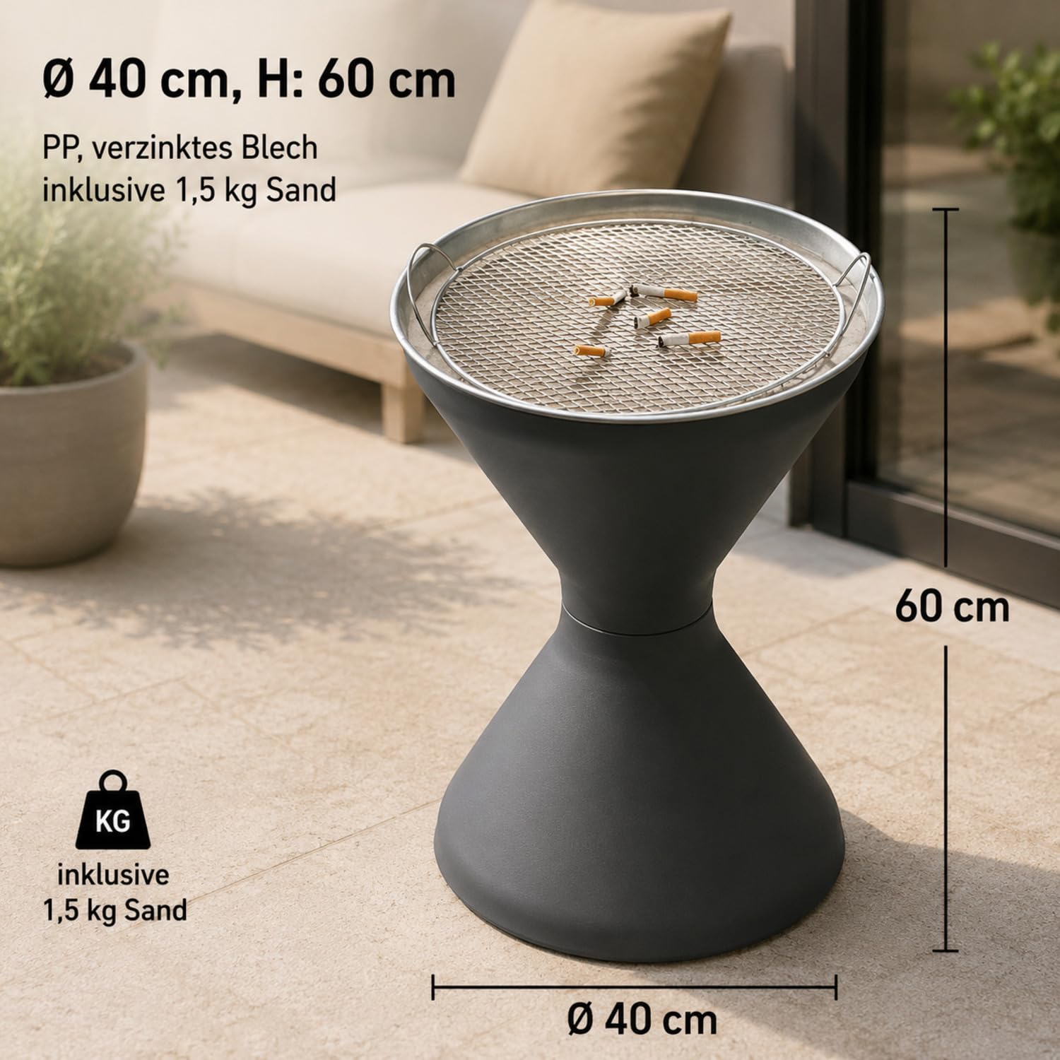 APS supporto posacenere - Diabolo -, PP, zincato latta, Ø 40 cm, H: 60 cm