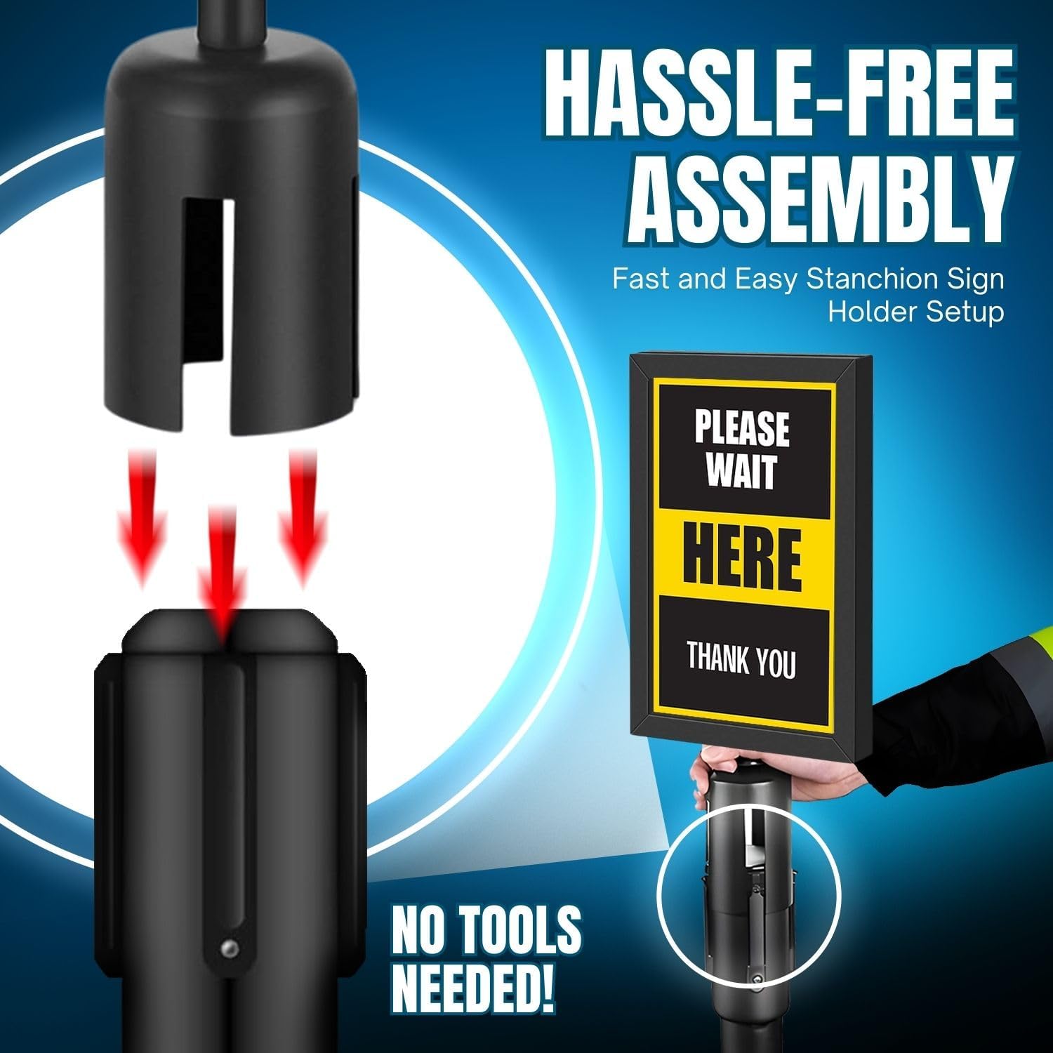 Flexzion 2x Stanchion Sign Holder Retractable Stanchions Topper 2.36" Dia (8.5" x 11" A4 Paper Size) Portrait Double Sided Display Sign Frame with Plexiglass f/ Crowd Control Stanchion Queue Barrier