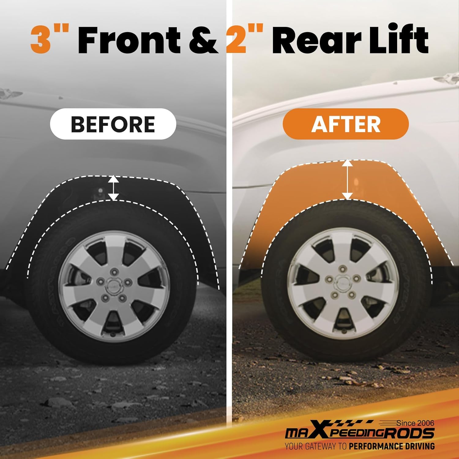 maXpeedingrods 3” Front & 2” Rear Lift Leveling Kit for Chevy TrailBlazer/GMC Envoy 2002-2009, Aluminum Spacer