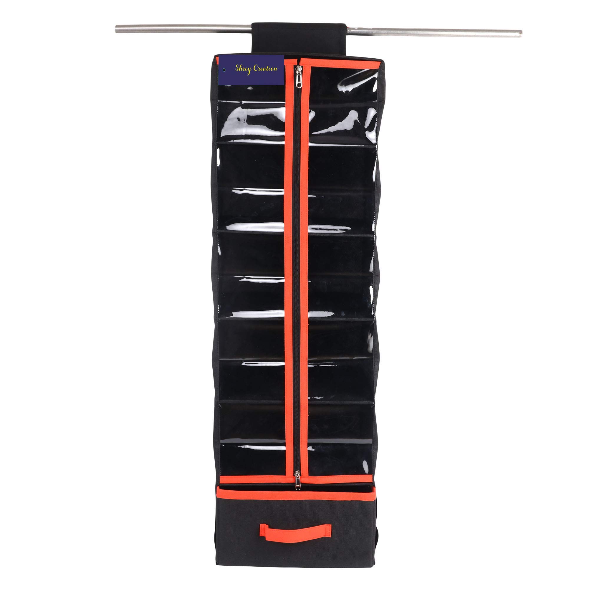 SHREY CREATION Non Woven 5 Foldable Shelf Closet Hanging Wardrobe with Zip Clothes Organizer & Storage Hanger for Family Closet Bedroom (Pack of 1-Black)