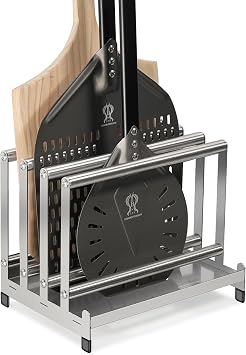 Pizza Peel Rack Stainless Steel With Non-Slip Feet Pizza Turning Peel Pizza Paddle Holder Rack 4 Available Slots Organizing and Saving Space, No Pizza Oven Tools, silver