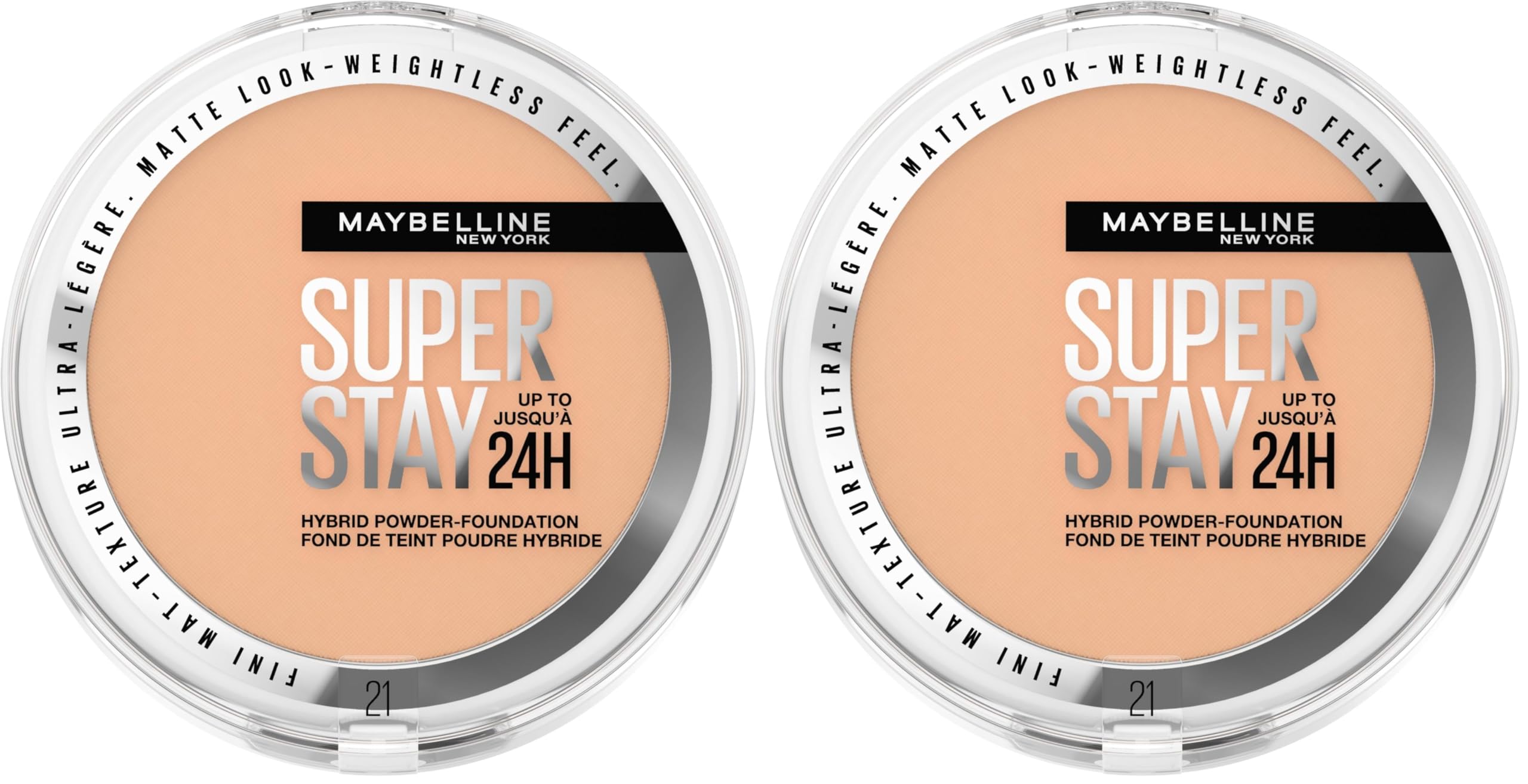 Maybelline New York 2-in-1 Puder Make-Up, Wasserfest und mattierend mit hoher Deckkraft, Super Stay Hybrid Powder Foundation, Nr. 21, 1 Stück (Packung mit 2)