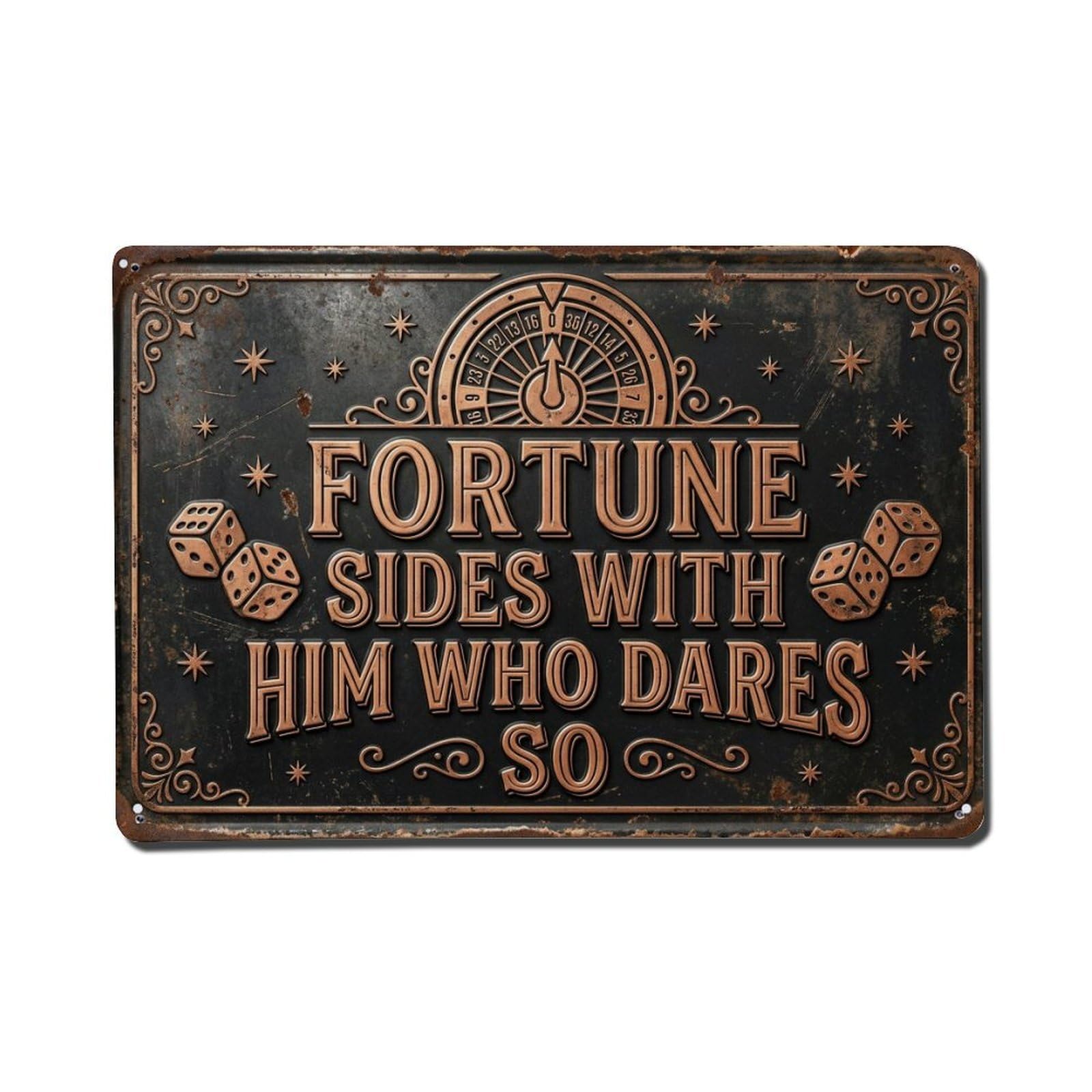 Fortune Favors Bold Distillery Retro Motivational Slogans 2 Metal Tin Sign Plaque Wall Decor for Cafe, Club Bar, Office, Home Garden Metal Poster 8x12Inch