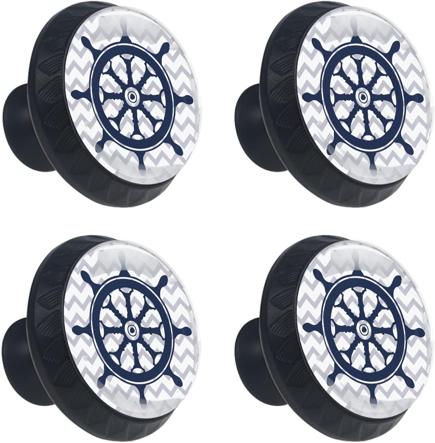 4 Pcs 35mm Nautical Blue Steering Wheel Cabinet Knobs Round Crystal Glass Drawer Handles Pull with Screws for Home, Office, Kitchen, Bathroom Cabinet, Dresser and Cupboard (1-3/8 Inches)