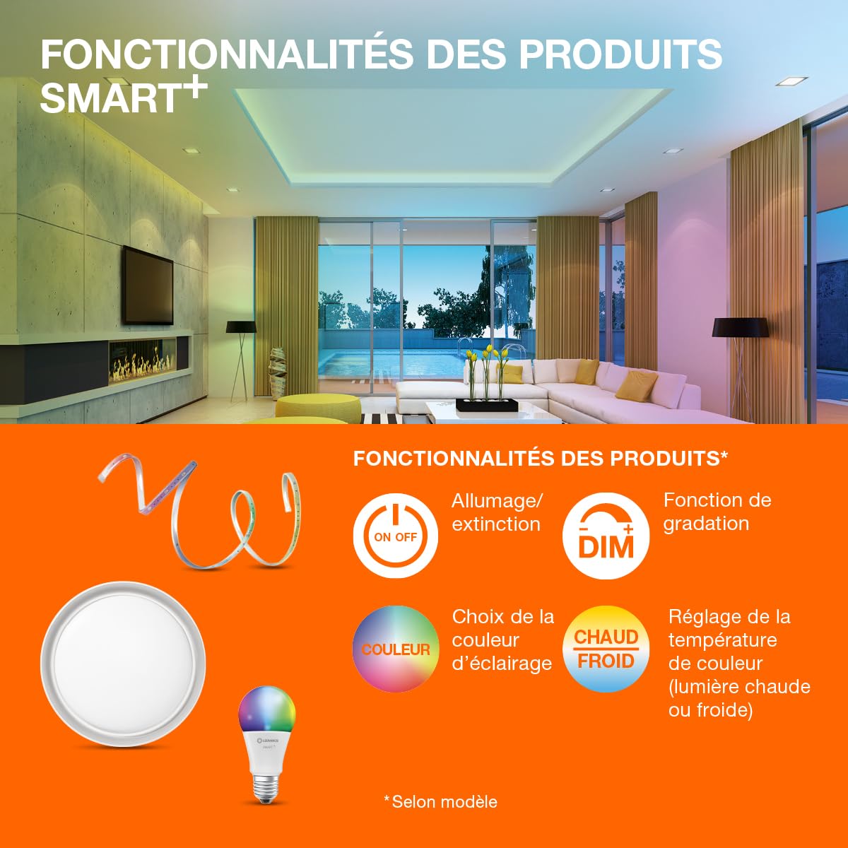 LEDVANCE Dalle LED SMART+ WiFi, blanc, 24W, 2500lm, lumière blanche réglable, dimmable, 2700 à 6500K, éclairage principal cadre et zone, contrôlable par application, compatible Amazon, Google, etc.