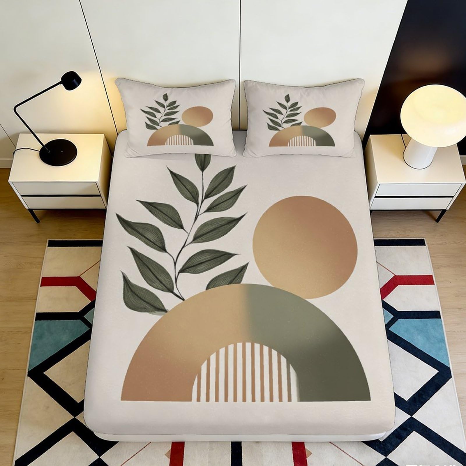 3D Printed Abstract Leaf Fitted Sheet Microfiber Bedroom Deep Pocket Non-Slip Abstract Leaf Mattress Fitted Cover Full Wrap Washable 200x200x25cm 90x200x25cm