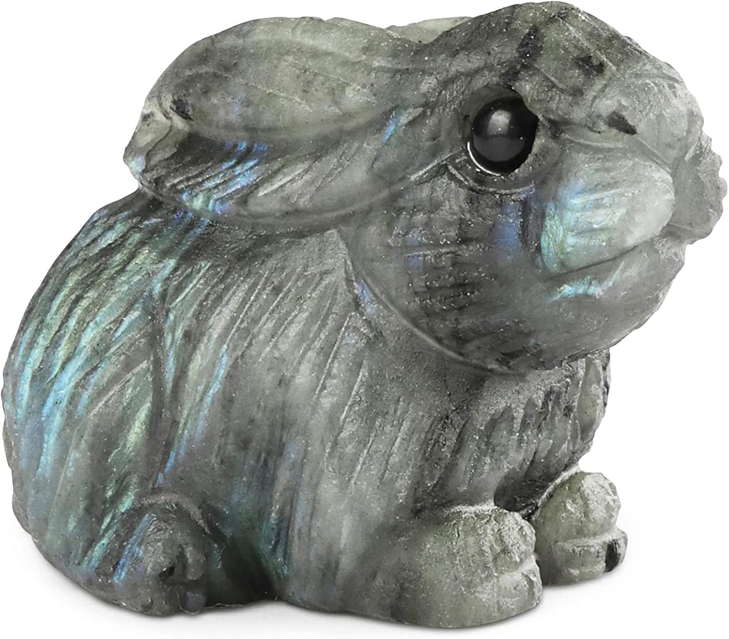 Artistone Labradorite Crystal Bunny Statue 2 inch Carved Rabbit Ornament Statue Animal Carving Figurines Pocket Healing Stones for Home Office Decoration