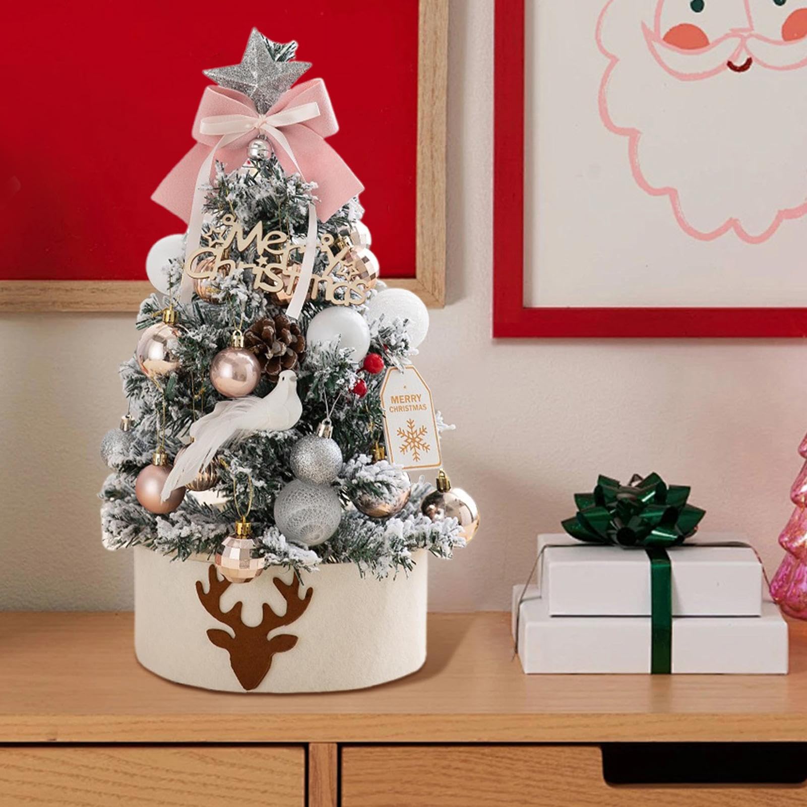Sapin de Noël de Table de 45 cm avec éclairage intégré – | Décorations floquées pour cheminée, fenêtre, porte, décoration d'hiver