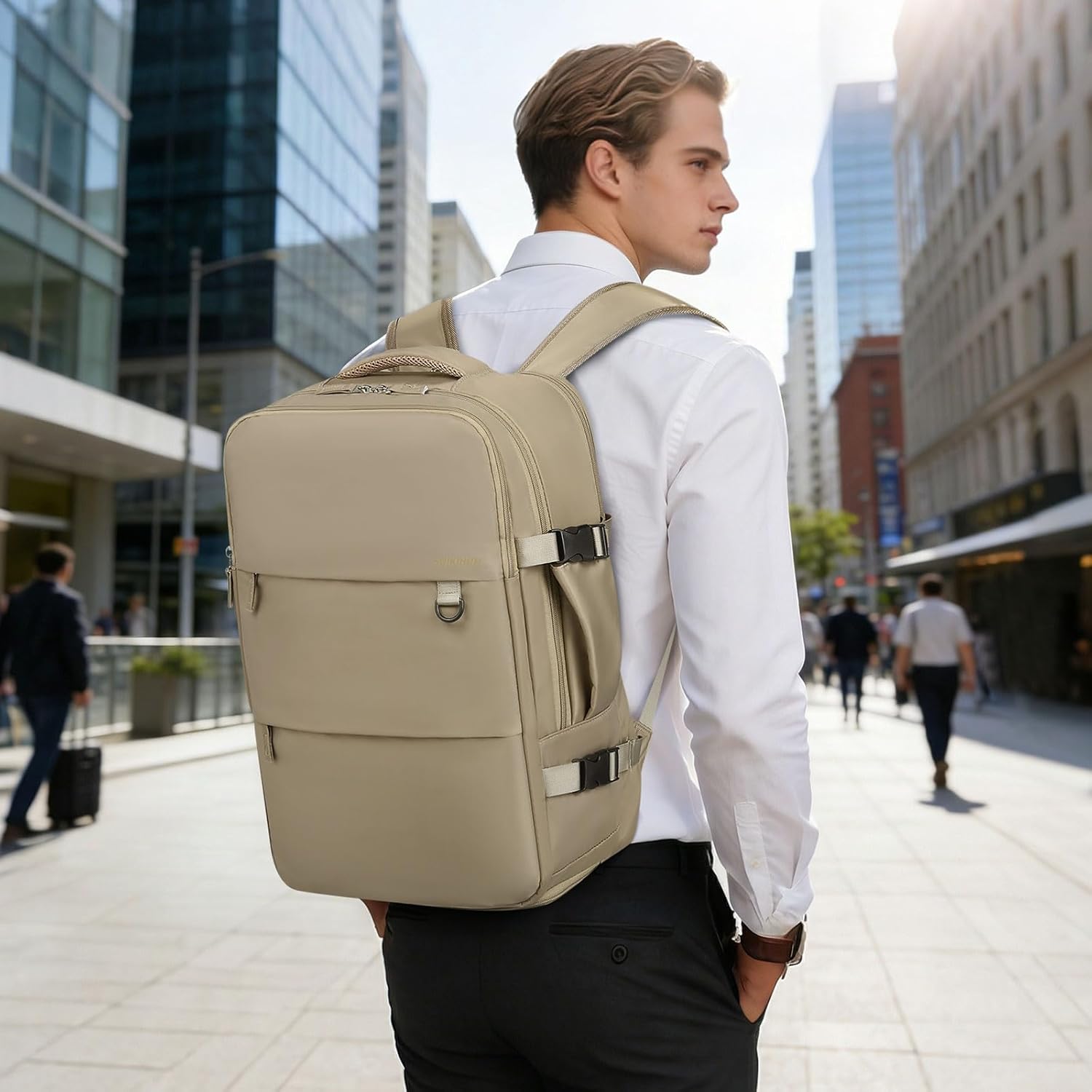 Travel Backpack for Men Women, 35L Laptop Backpack W/Shoe Compartment, Water Resistant Flight Approved Fits 15.6-inch Laptop, Khaki