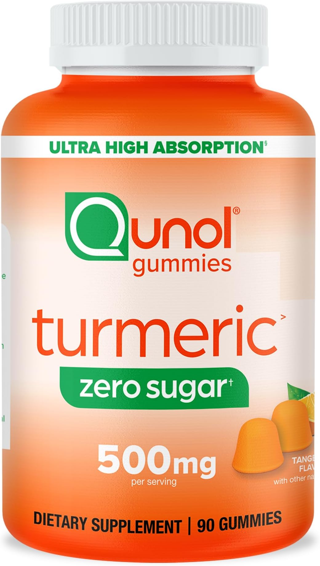 Qunol Zero Sugar Turmeric Gummies, Gummy with 500mg Turmeric Curcumin, Joint Support Supplement, Ultra High Absorption Turmeric Curcumin, Vegetarian, Gluten Free, 90 Count