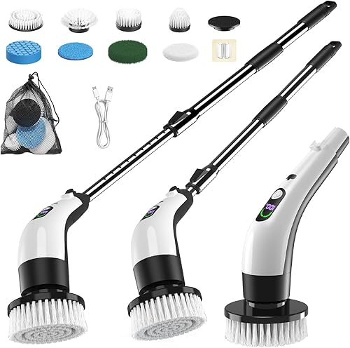 Miniatura 8 de Limpiador eléctrico giratorio – Limpiador de ducha impermeable IPX7 inalámbrico con 2 ajustes de velocidad y 6 cabezales reemplazables, cepillo de