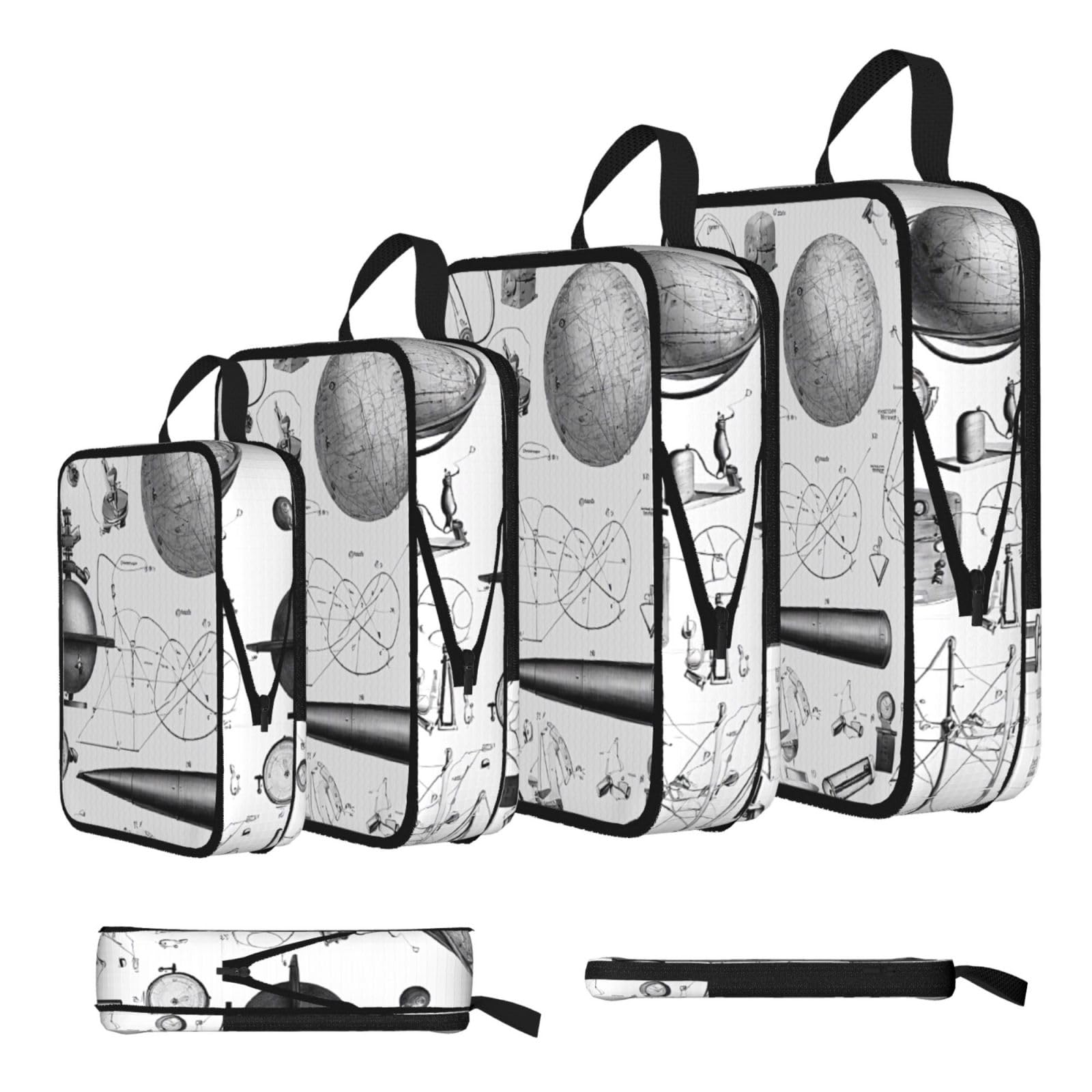 Ezdlowvba Black Physics Print Print Compression Packing Cubes 4-Piece Set With Multi- Compartment Travel Bag, Waterproof Suitcase Organiser Bags