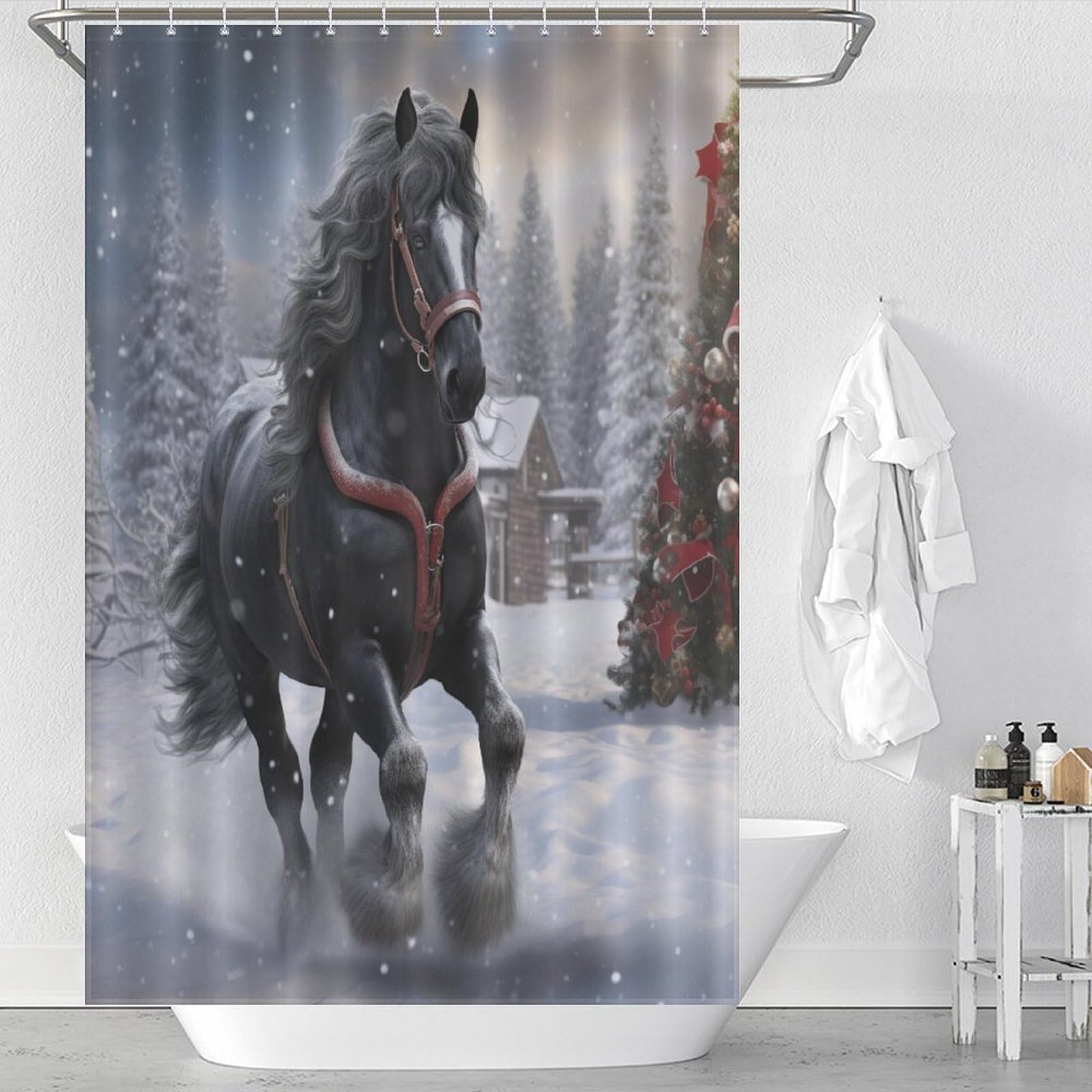 Rideau de douche cheval pour salle de bain rideau baignoire 122x183cm