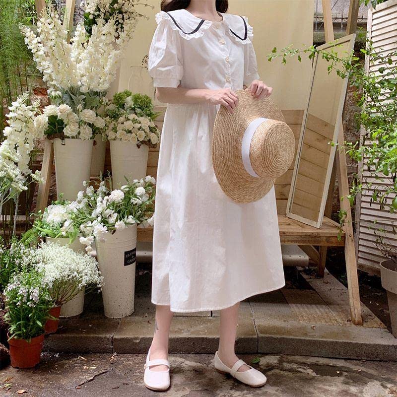 Amazon.co.jp: 大 白 ワンピース 半袖 かわいい 襟付き フリル