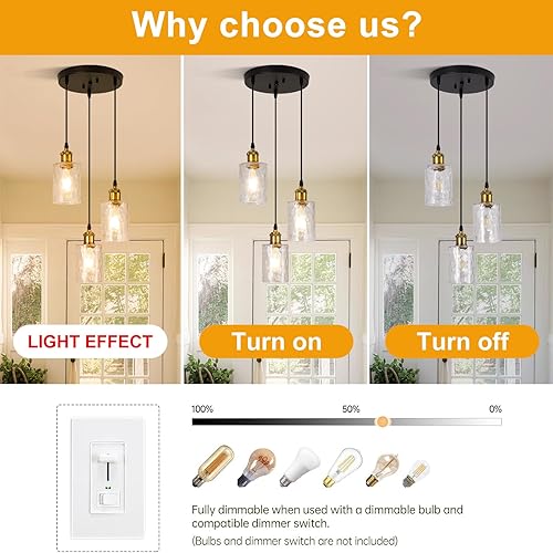 Miniatura 5 de Lámparas colgantes para isla de cocina, 3 luces industriales negras y doradas, iluminación de isla de cocina de granja, lámpara colgante moderna