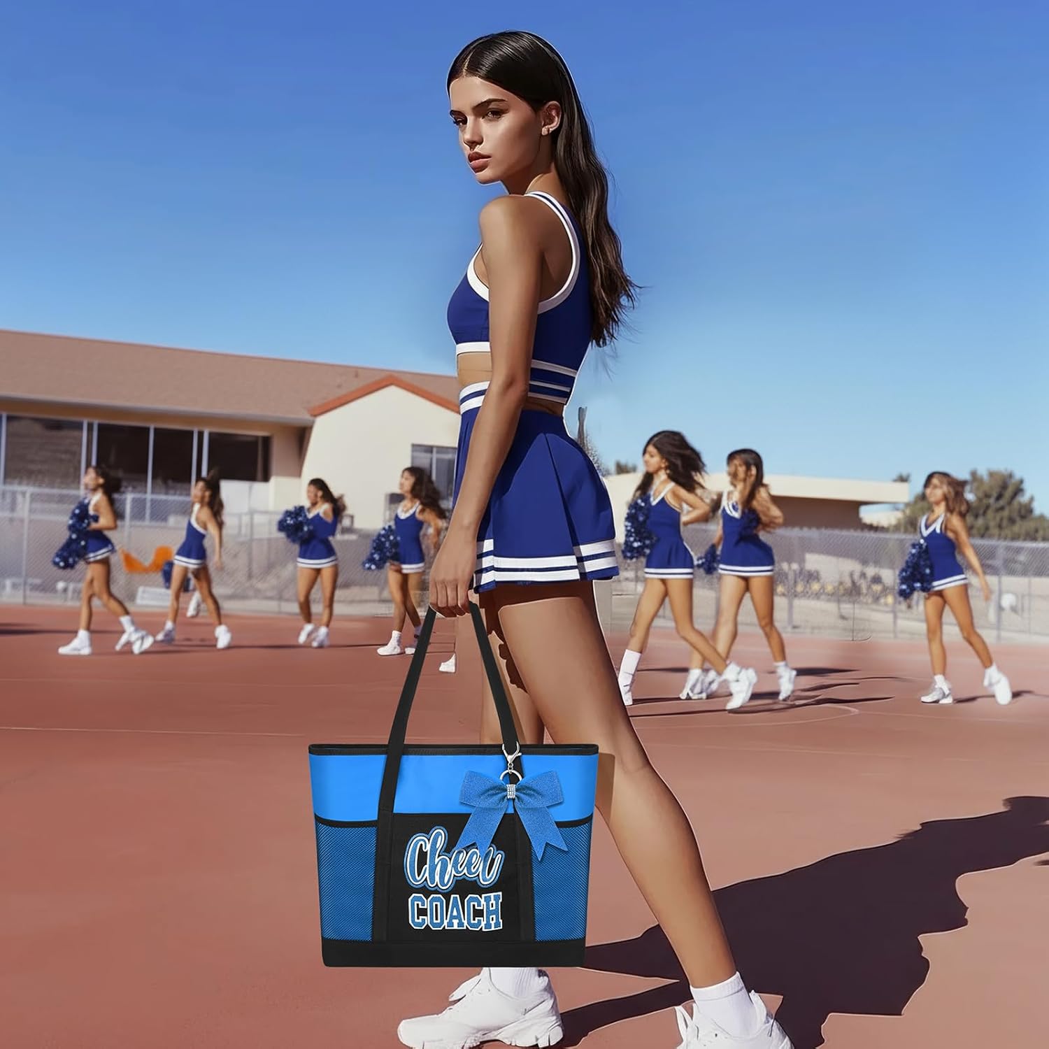 Cheer Coach Tote Bag for Women with Keychain Bow, 19.6x13.7x3.93'' Cheerleader Coach Bag Cheerleading Gift - Image 3