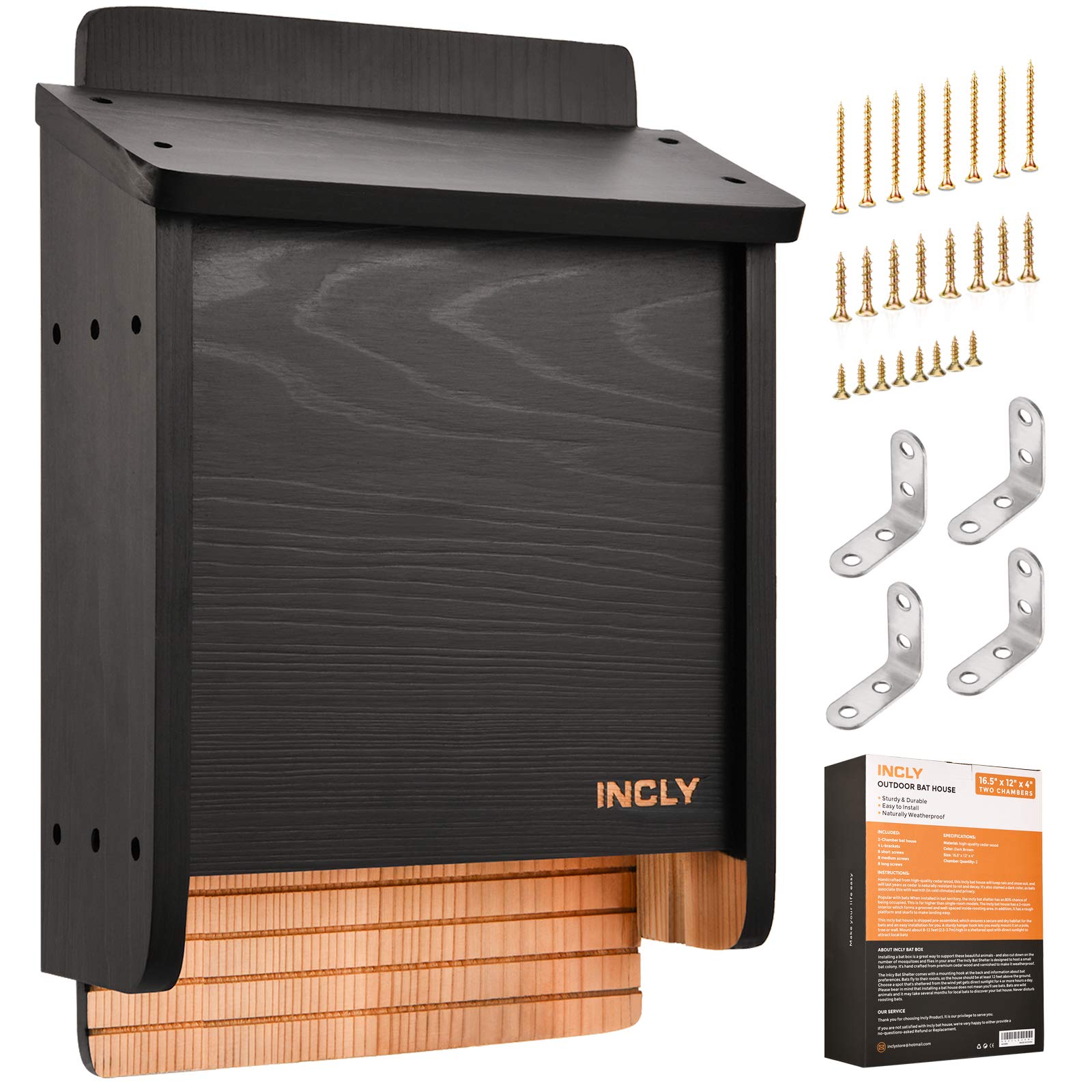 Buy INCLY Large Bat House Kit for Outdoors 16.5"x12"x4" Shelter Box Roosting Two Chamber Black