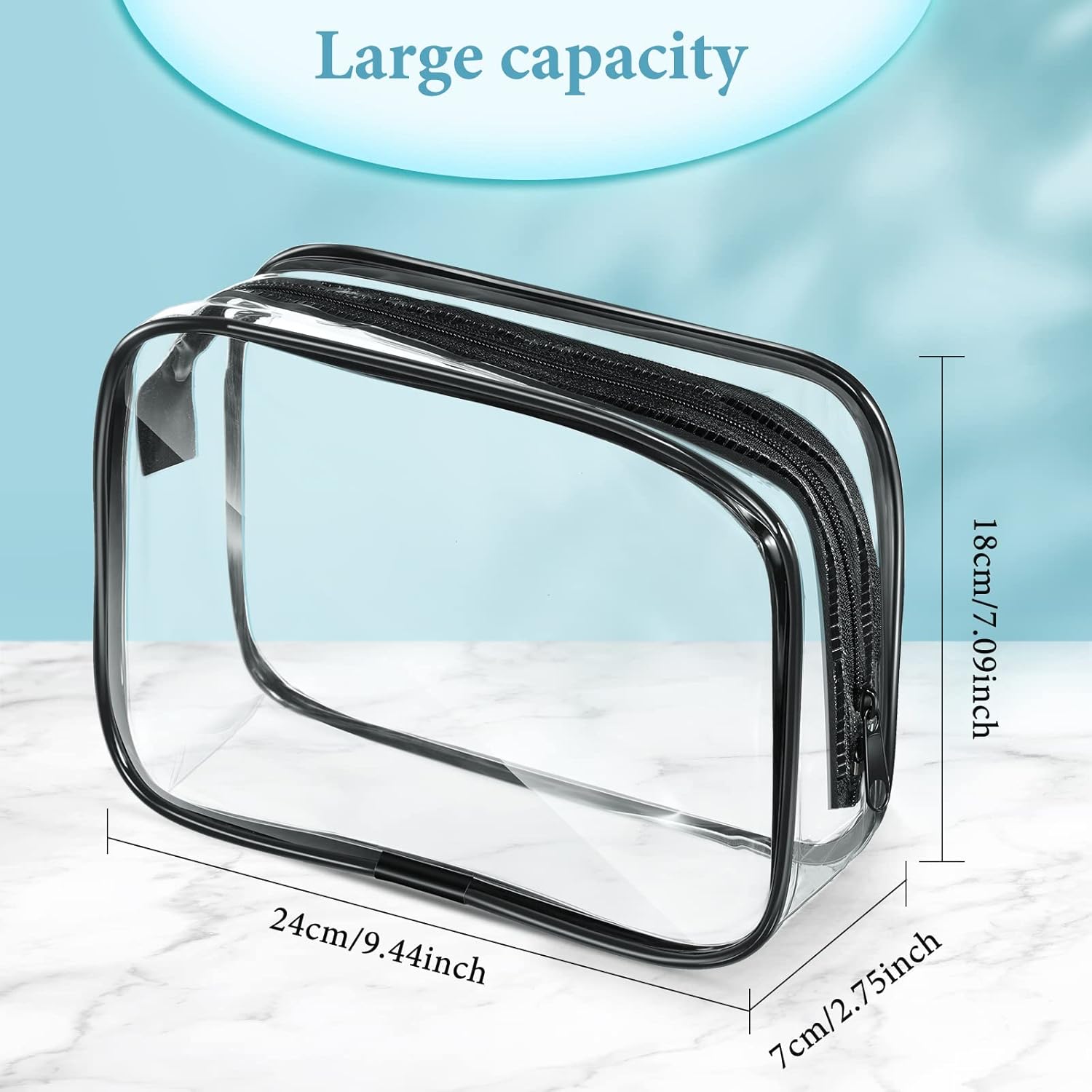 Weewooday 12 Pieces Clear Makeup Bags Cosmetic Storage Bags PVC Zipper Pouches Travel Waterproof Makeup Plastic Case for Women Organizing Toiletries Traveling Bathroom(Large,Black) - Image 2