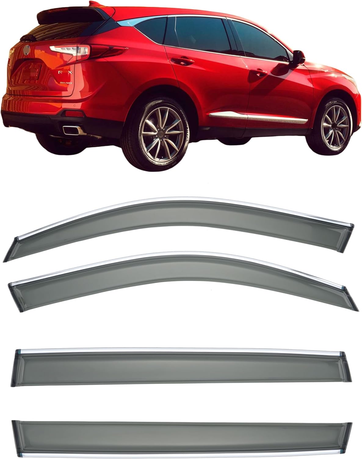 Yakitoko Window Visors Vent Sun Shade Rain Guards for Acura RDX 2019-2024 Chrome Trim 4PCS