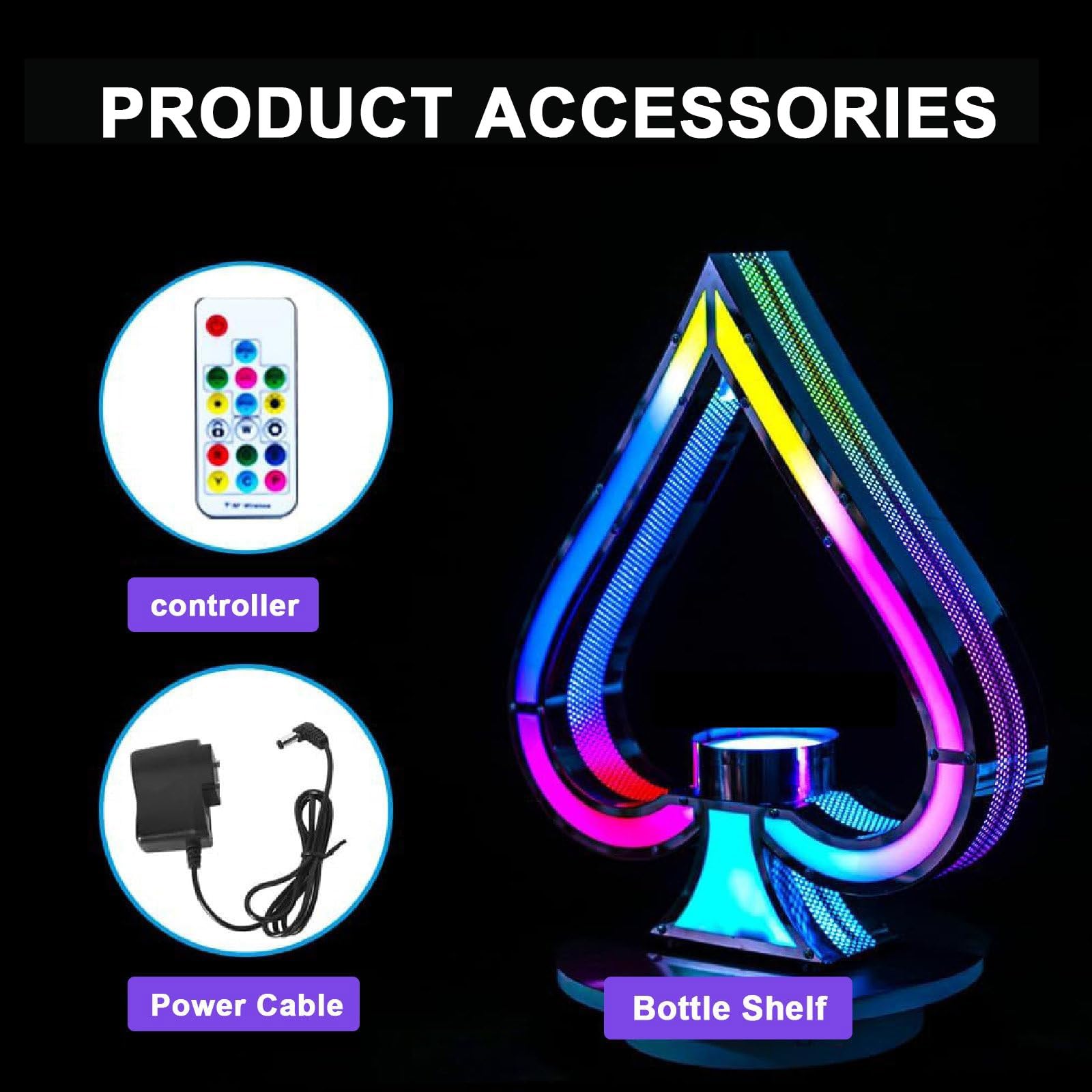 Espositore Per Bottiglie Di Champagne A LED Di Picche, Telecomando, 7 Colori Regolabili, Espositore Per Bottiglie Di Vino Luminoso, Mensola Per Bottiglie Di Liquore Illuminata A LED