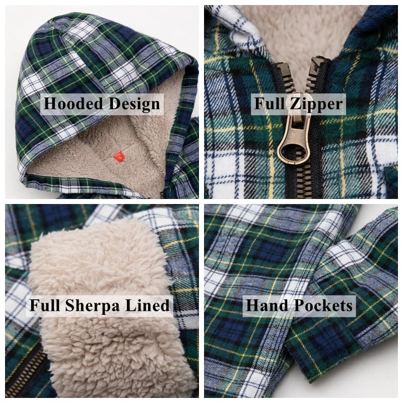Image of ThCreasa Boys Plaid Flannel Jackets Sherpa Lined Zip Up Long Sleeve Warm Flannel Shirt with Hood