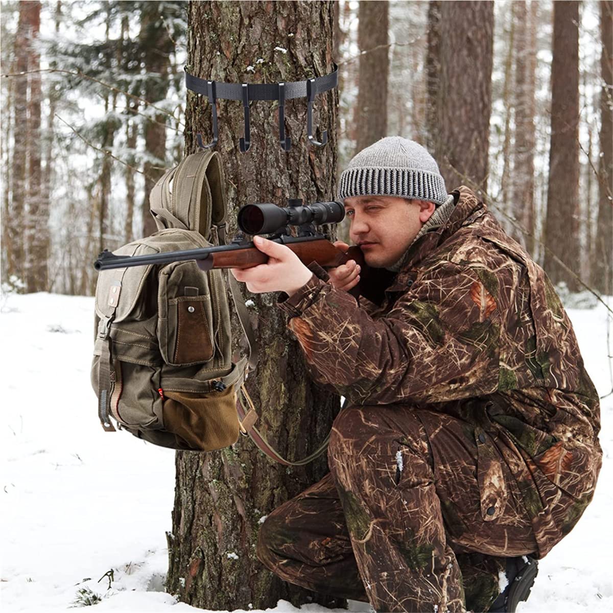 scosao Treestand Correa Multi-Gancho Caza Soporte para Accesorios, Puesto de Caza de Árbol para Equipos de Caza de Camping, Acampada al Aire Libre, Senderismo