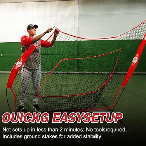 Miniatura 6 de MONOJOY Red de béisbol de 7 x 7 pies para batear y lanzar, red portátil de softbol con bolsa de transporte, red de bateo duradera para patio