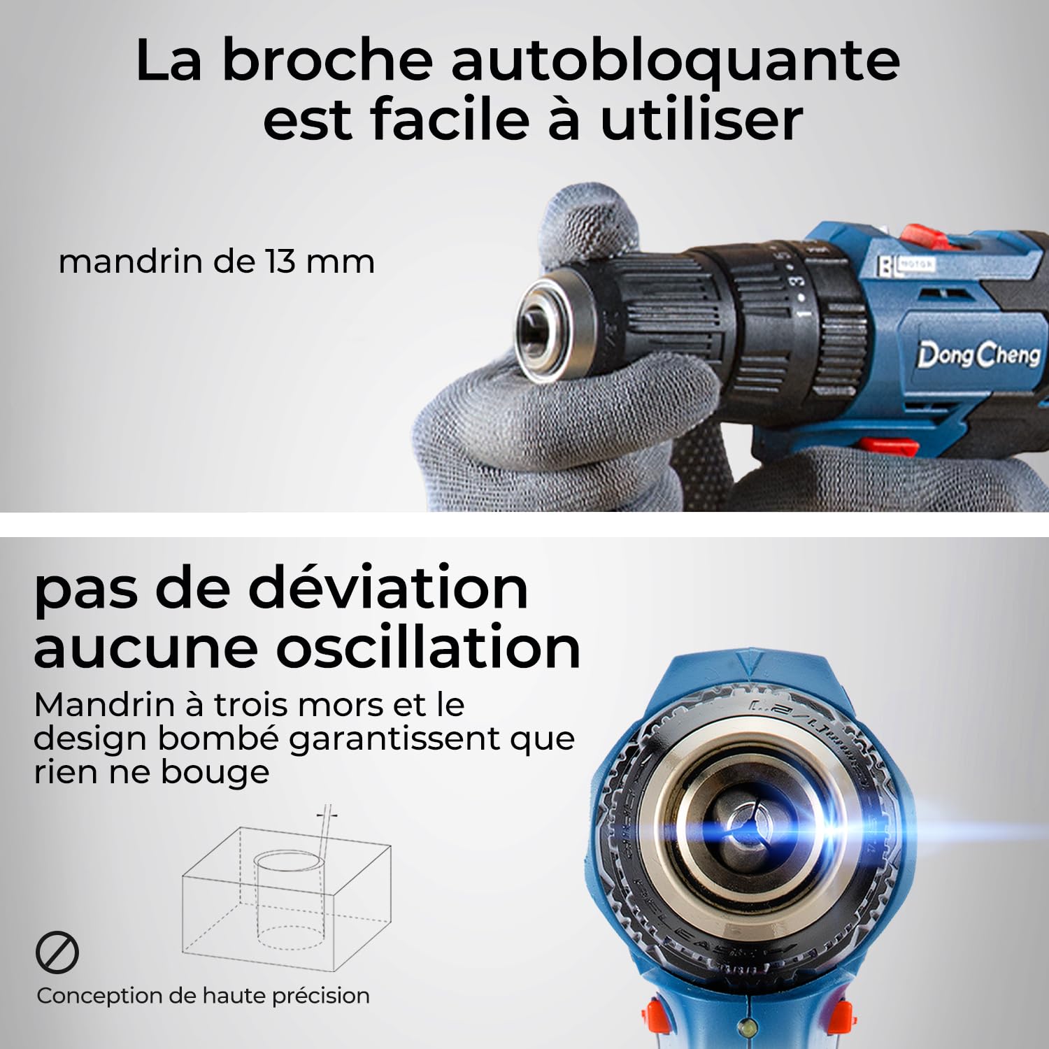 Dong Cheng Perceuse à percussion sans fil 20V 50Nm, Perceuse visseuse à percussion batteries 2x2,0Ah, 20+3 niveaux de couple, moteur sans charbon, mandrin de 13mm, 2 vitesses, chargeur, LED