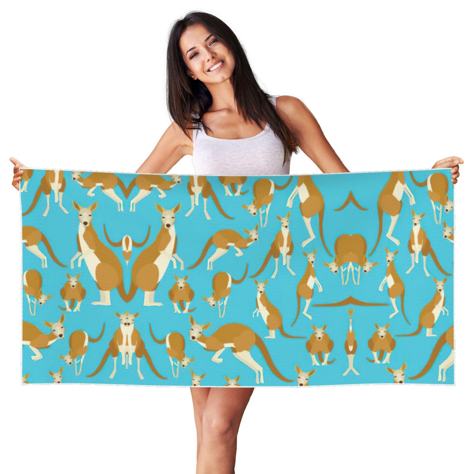 SDEGTHO Funny Cartoon Kangaroo Zoo Printing Peach Skin Velvet Quick Dry Lightweight Beach Towel For Adults For Beach,Bath,Pool,Gym,Yoga
